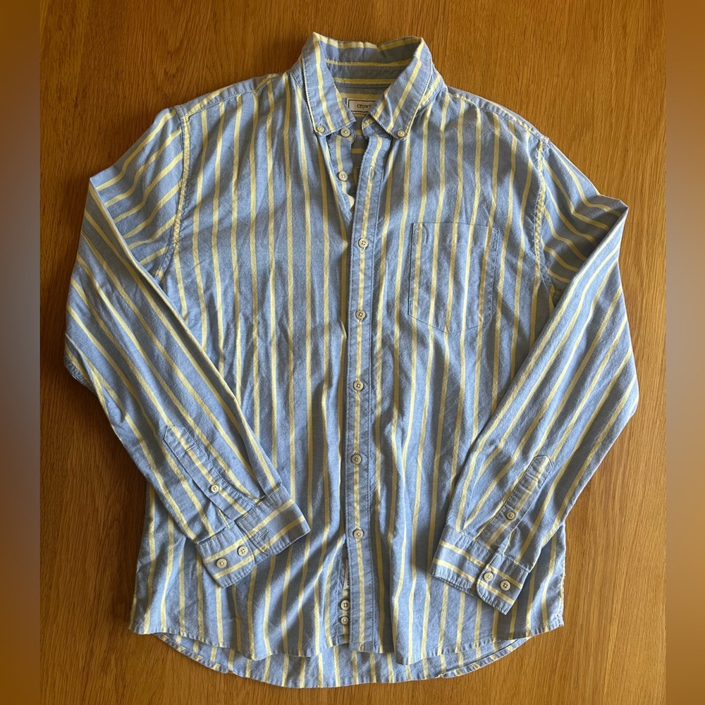Crown & Ivy Light Blue and Yellow Striped Button-Down Shirt Men’s Large